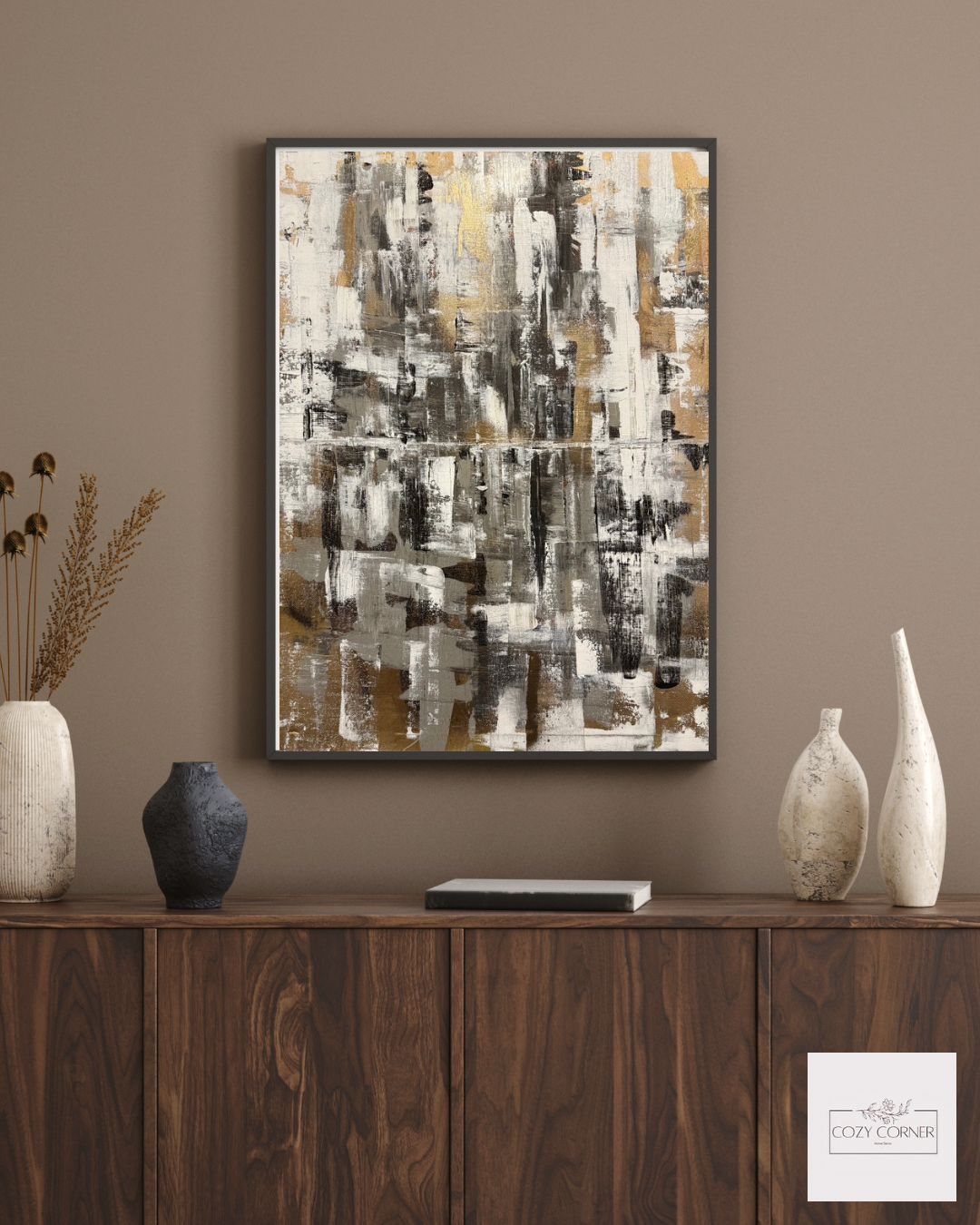 Gold and Black Abstract portrait fine art print