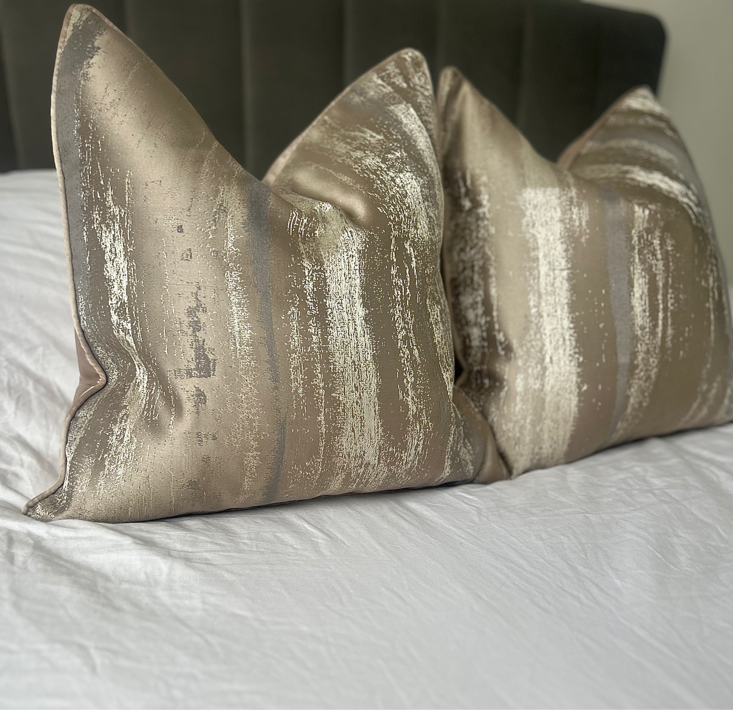 Metallic Champagne Gold Duck Feather cushions.